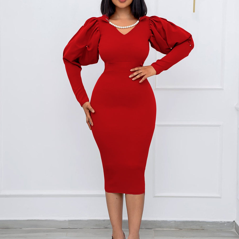 D253   new solid color beaded bodycon pearl halter african plus size european and american dress