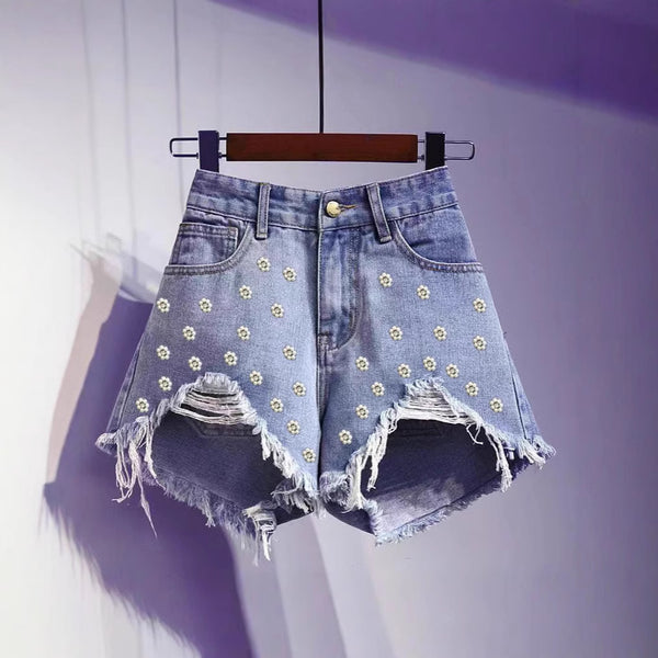 Europe, America,  Foreign Trade Independent Station Women's Beaded Fashion Denim Shorts