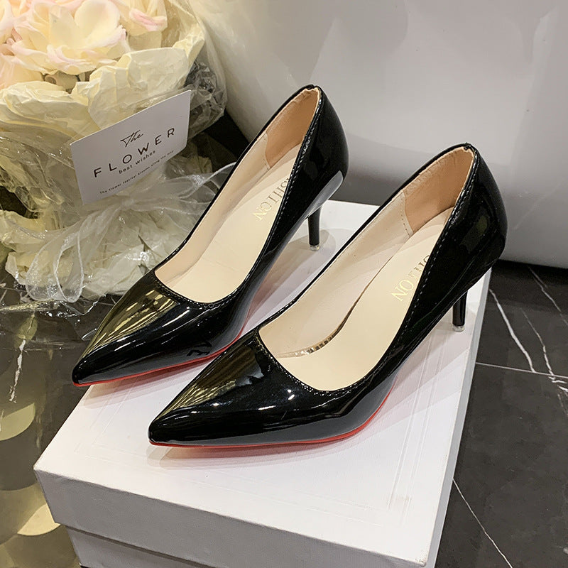 High heels women's stilettos 2026 spring autumflats patent leather black sexy pointed toe high heels bright leather flats women