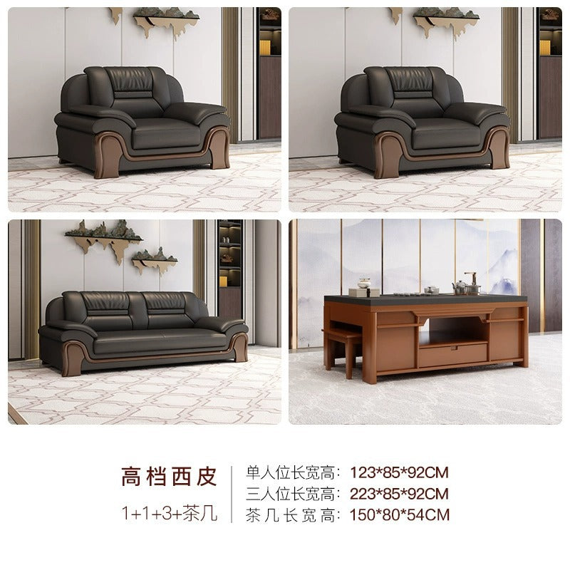 Office sofa business casual living room hall hotel reception casual area genuine leather coffee table reception office combination