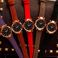 New wholesale women's watches, fashionable and trendy digital face ladies' student starry sky dial quartz wristwatch with leather strap