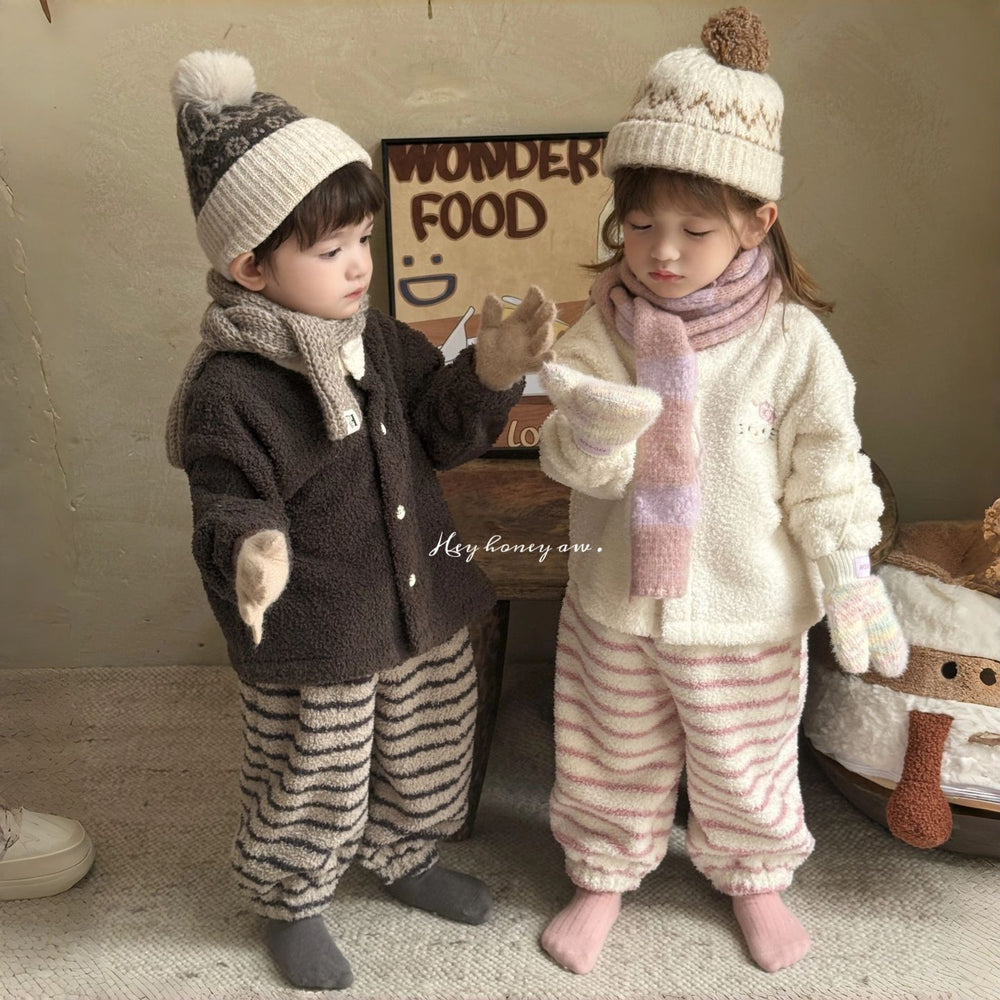 【matching family set】cartoon pajamas kids' half-fleece loungewear set  new autumn/winter thickened for boys and girls