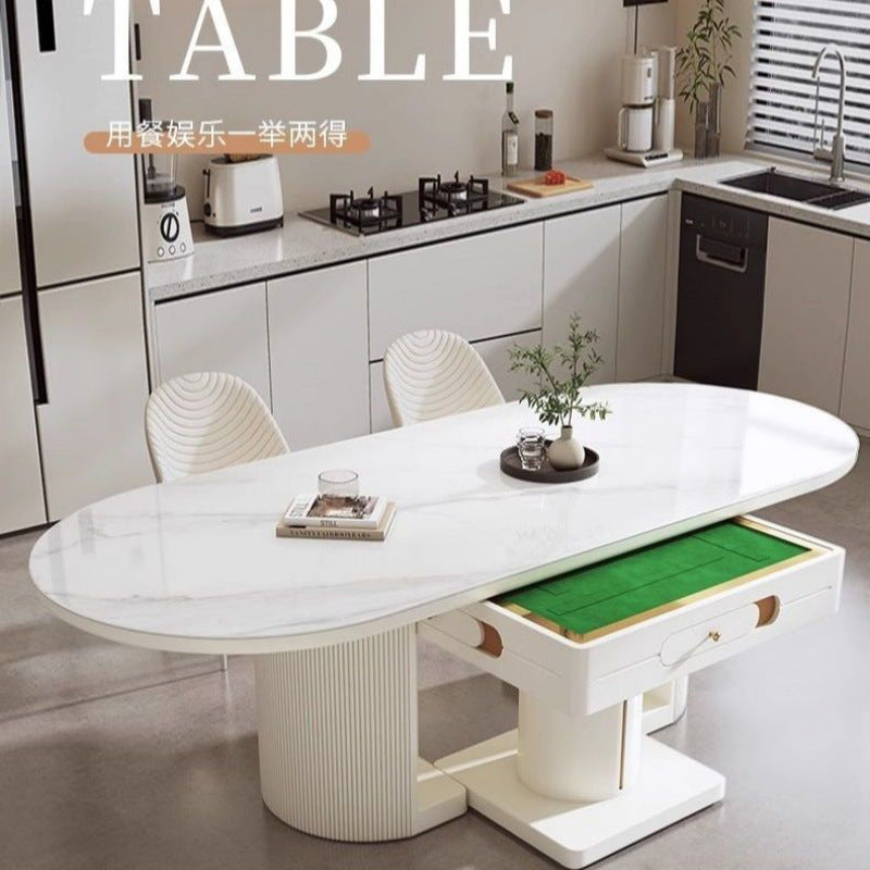 Fully automatic mahjong table & dining table combo - modern minimalist rock slab design for home use in dining room or living room - multifunctional mahjong machine