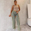 European and american style straight-leg jeans -  cross-border women's fashion streetwear vintage washed cutout wide-leg pants