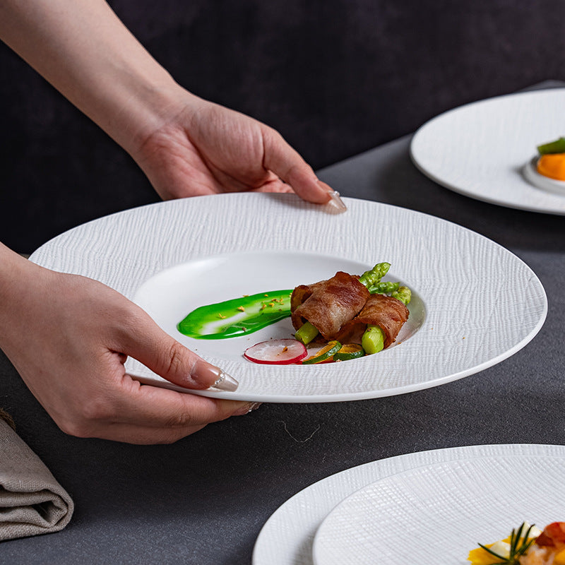 Simple ceramic frosted shallow plate dessert straw hat plate high-end for home salad deep plate tableware hotel commercial