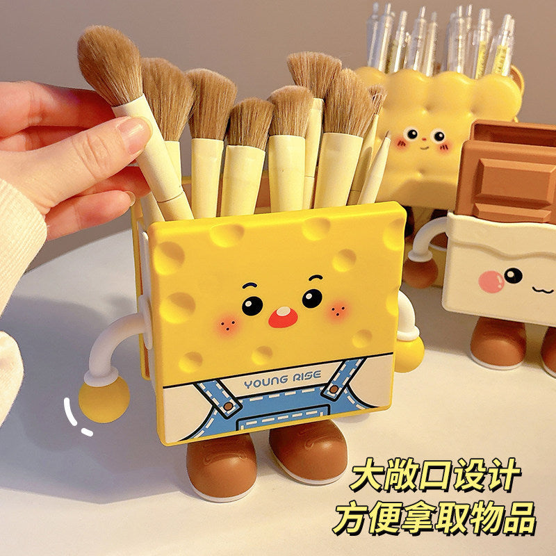 Cute and creative cheese-shaped desktop organizer - makeup brush holder, high-value student stationery pen holder, new  design