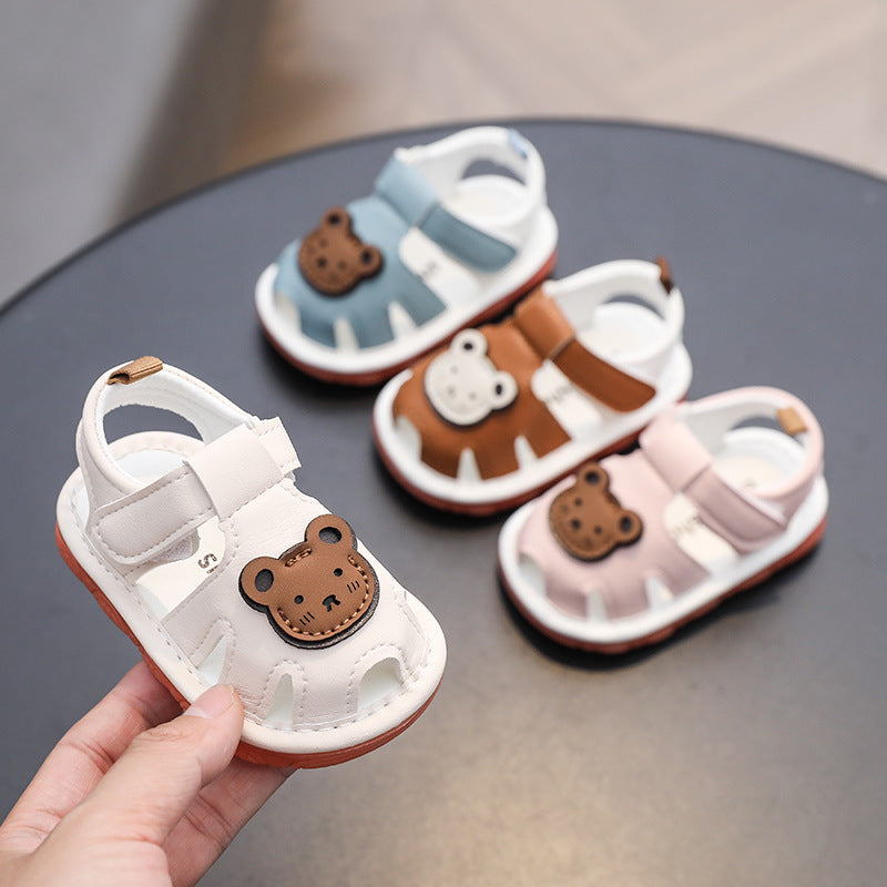 Summer infant toddler shoes, boys' and girls' squeaky shoes, tendon sole sandals, closed-toe baby shoes, soft sole non-slip children's shoes