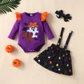new cross-border heat transfer baby & toddler autumn long-sleeve halloween suspender dress three-piece set with triangle romper