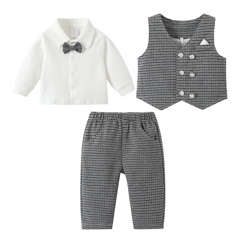 Boys' suit set - new  autumn collection - first birthday outfit - gentleman's striped vest three-piece set - spring & autumn