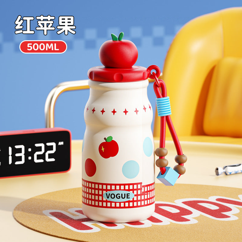 New arrival cartoon floating ball thermos cup student high-looking straw thermos cup female portable 316 stainless steel cup wholesale