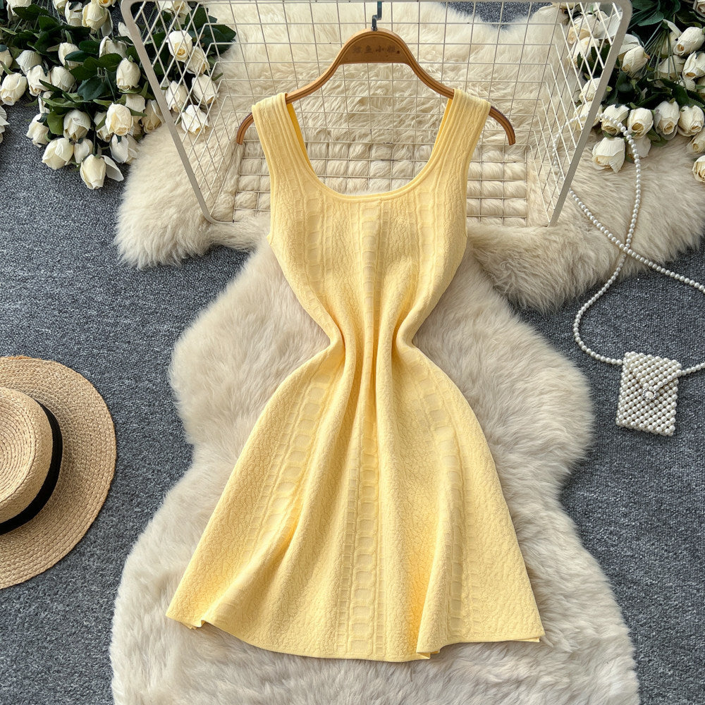 French chic pink sleeveless a-line dress - women's summer korean style high waist slimming versatile elegant commute dress