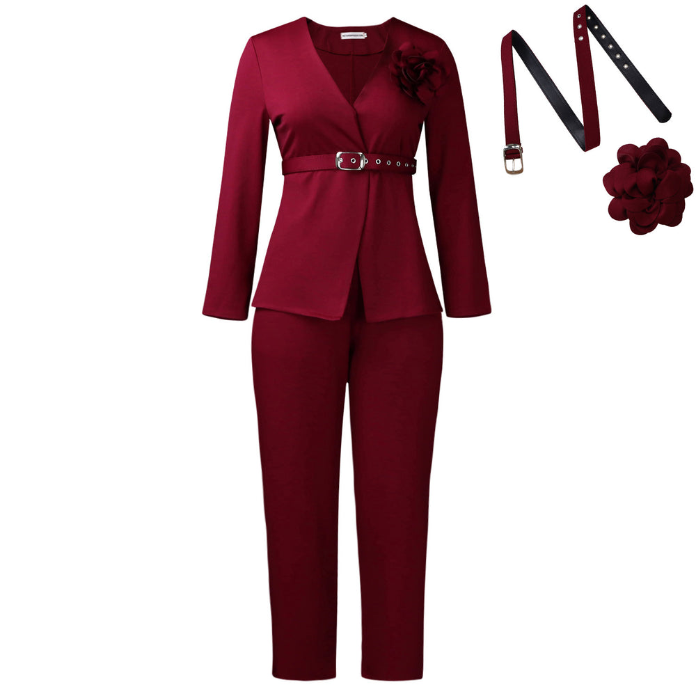 D3343 european and american cross-border women's fashion  autumn/winter new solid color stylish suit pants two-piece set african outfit