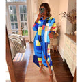New arrival   exportfashionlong sleevesprinting lapel shirt skirt women's loosecasuallongdress