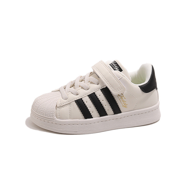 Sneakers with shell toe  spring and summer boys and girls leather patch bottom velcro small and medium-sized children's campus shoes patchwork style