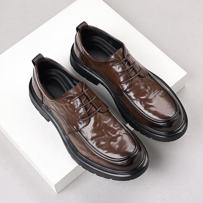 Genuine leather cowhide spring/autumn men's new arrivals: light luxury business casual formal shoes, thick-soled men's british style leather shoes
