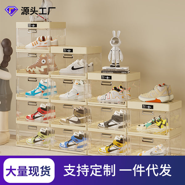 Thickened large household magnetic shoe cabinet, installation-free foldable sterilization, deodorization, transparent storage creative display box