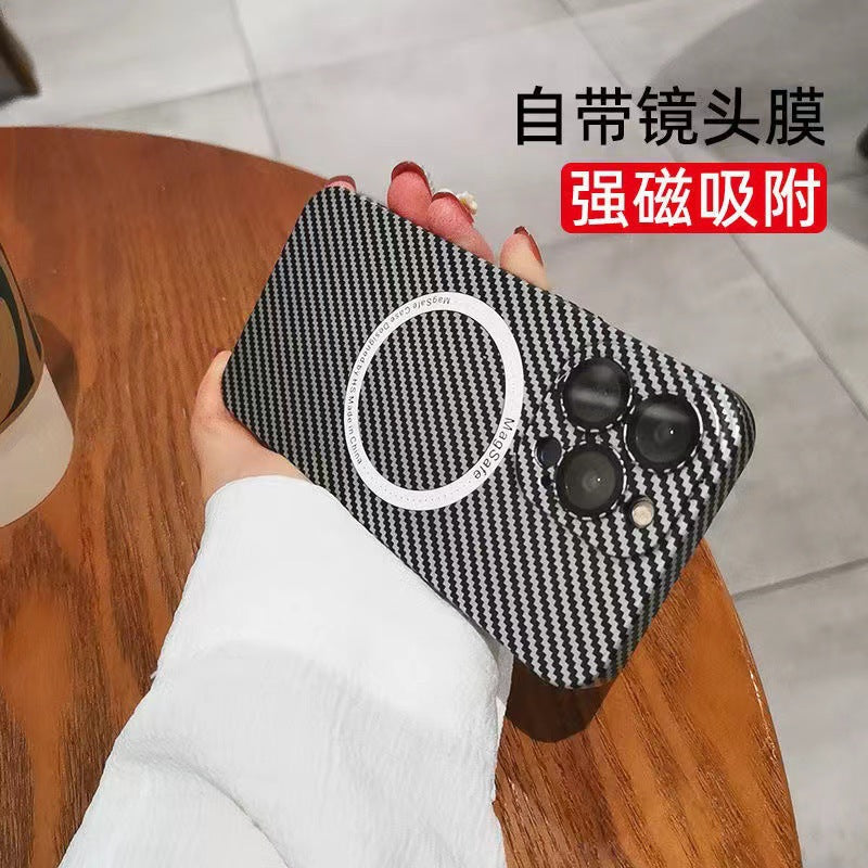 Suitable for iphone16pro carbon fiber pattern lens film mobile phone case apple 15pc magnetic magsafe hard case