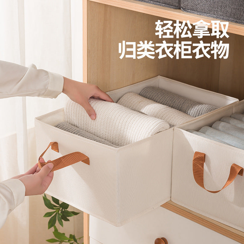 2023 new cotton and linen beige uncovered storage box home moisture-proof washable folding home cotton and linen storage box