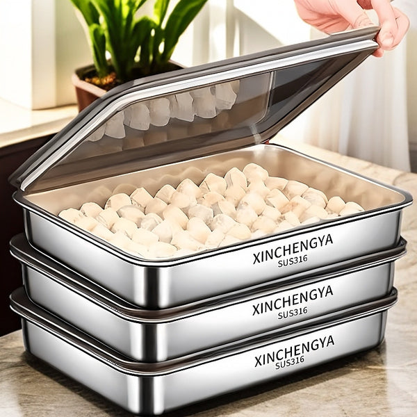[All platforms] Stainless steel dumpling plate with lid, rice plate, rectangular tray, barbecue plate, vegetable plate