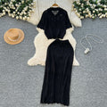 Cut out age reduction suit female k-stylefashionlooseeasiest for match lapel short-sleeved knittingtopshigh waist silm skirt