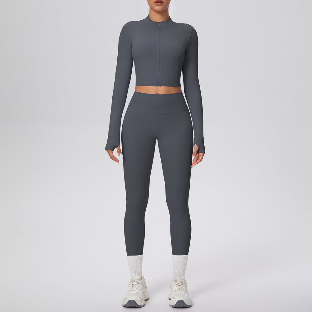 Cloud-feel outdoor compression yoga set for women - cropped high-waisted running workout outfit, quick-dry activewear two-piece set