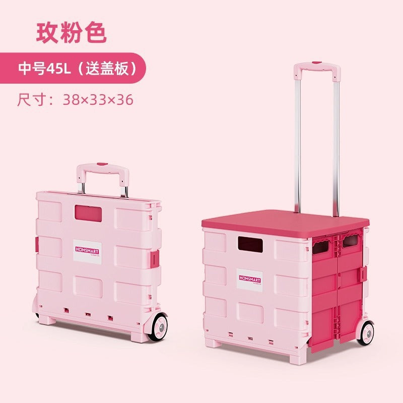 Folding trolley - lightweight rolling cart for shopping, snacks, storage, mobile camping, portable grocery shopping, and express delivery pickup