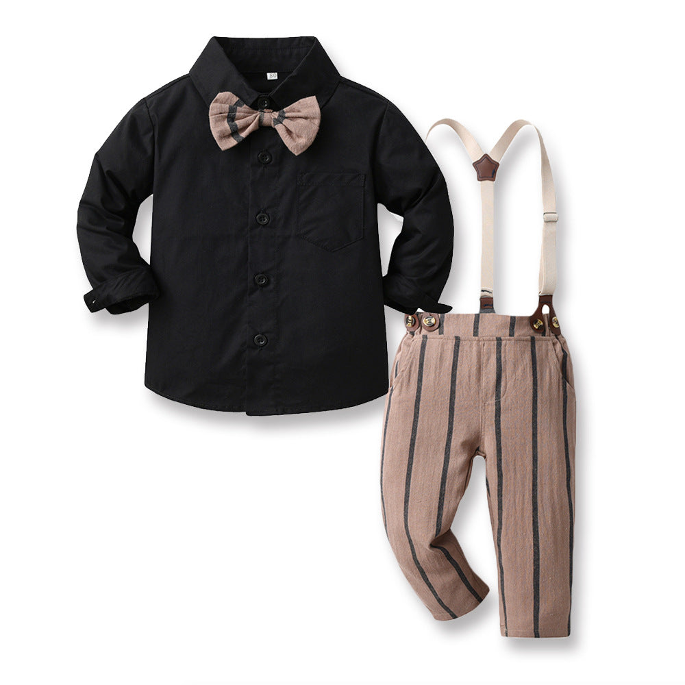 Boys' spring/autumn outfit set - new cross-border style: stylish and trendy two-piece striped set for mid-to-large children, korean style, popular and fashionable