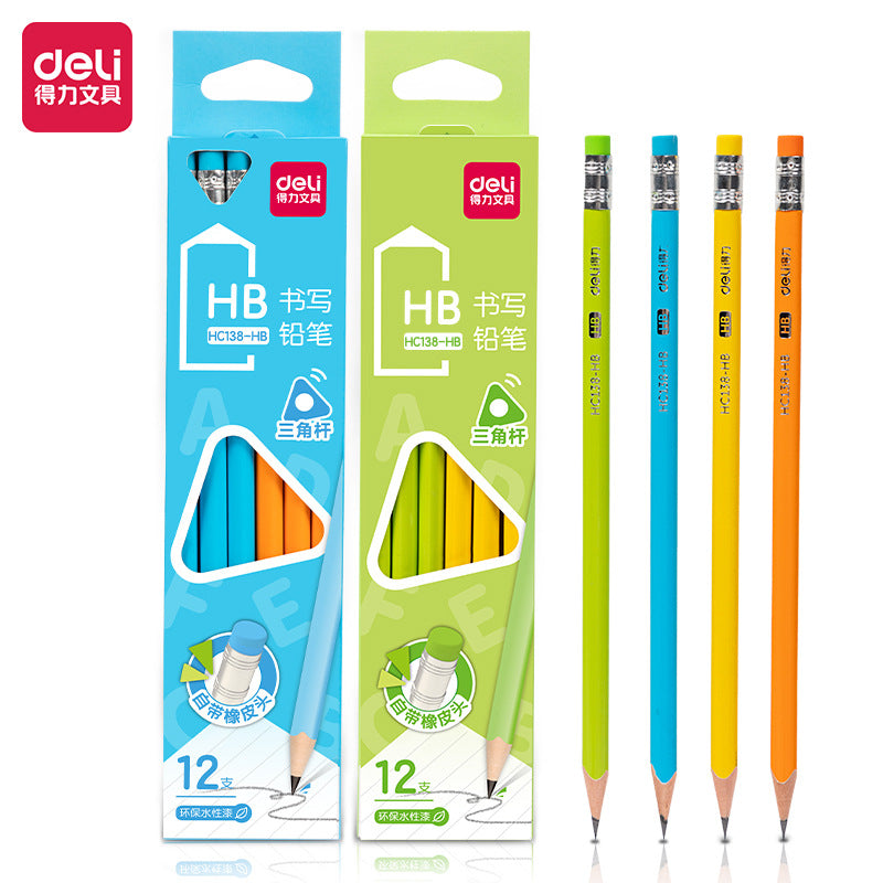 Deli HC138 eraser head writing pencil hb student kindergarten first grade 2B lead lead pencil
