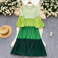 Miyake cross-border wholesale new arrival color matching round neck beading elegantplus size women's miyake pleated dress