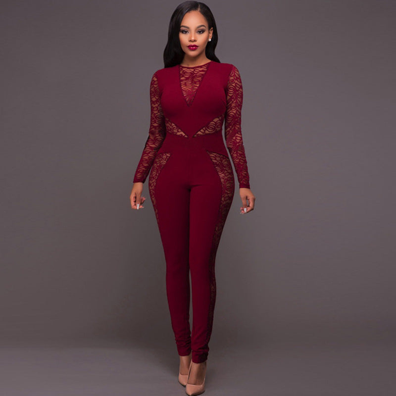 L9831 special offer: no returns or exchanges. please purchase with care. cross-border  fashion women's sexy lace jumpsuit