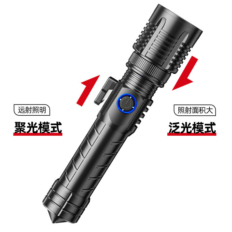 Cross-border new XHP-90 strong light telescopic zoom TypeC charging flashlight with broken window electric display LED flashlight