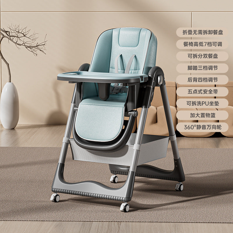 Baby Dining Chair Eating Chair Multifunctional Portable Foldable Home Children's Chair Baby Dining Table with Wheels