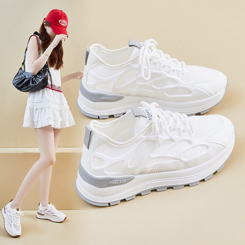 Height increasing white shoes 2026 new summer mesh breathable wedge heel mesh shoes thick sole cut outcasual dad shoes women's shoes