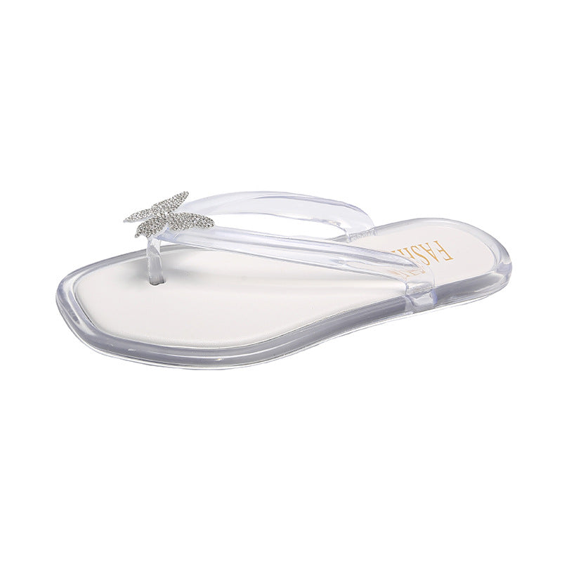 Fashioneasiest for match butterfly flip-flops women's summernew arrival crystal transparent outwearnon-slipabrasion resistant flip-flop sandals