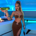 Amazon  independent station cross-border best selling  new women's sexy slit skirt metal buckle tube top