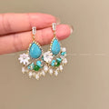 Spring ethnic style turquoise flower tassel earrings for women niche styleclassyelegant earrings seaside vacation earrings