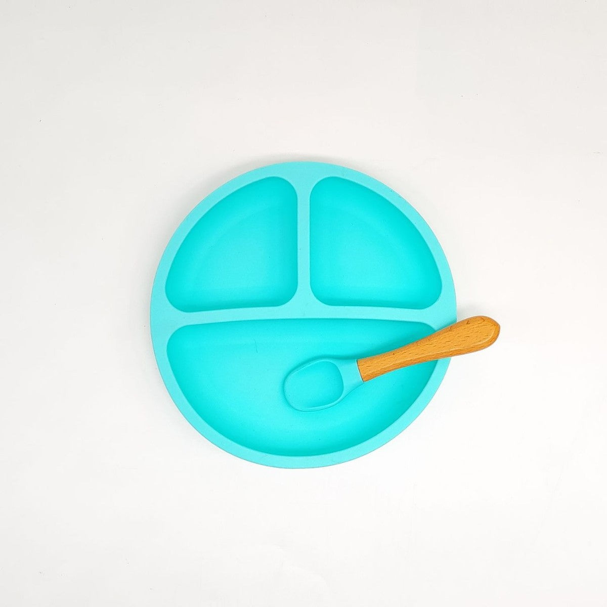 Factory wholesale food grade silicone complementary food bowl fork spoon saliva pocket 4-piece set grid plate children's tableware set