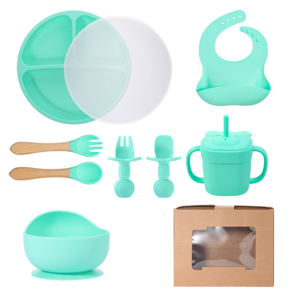 Children's silicone straw cup Baby bear baby drinking milk drinking cup Double handle anti-drop silicone feeding tableware