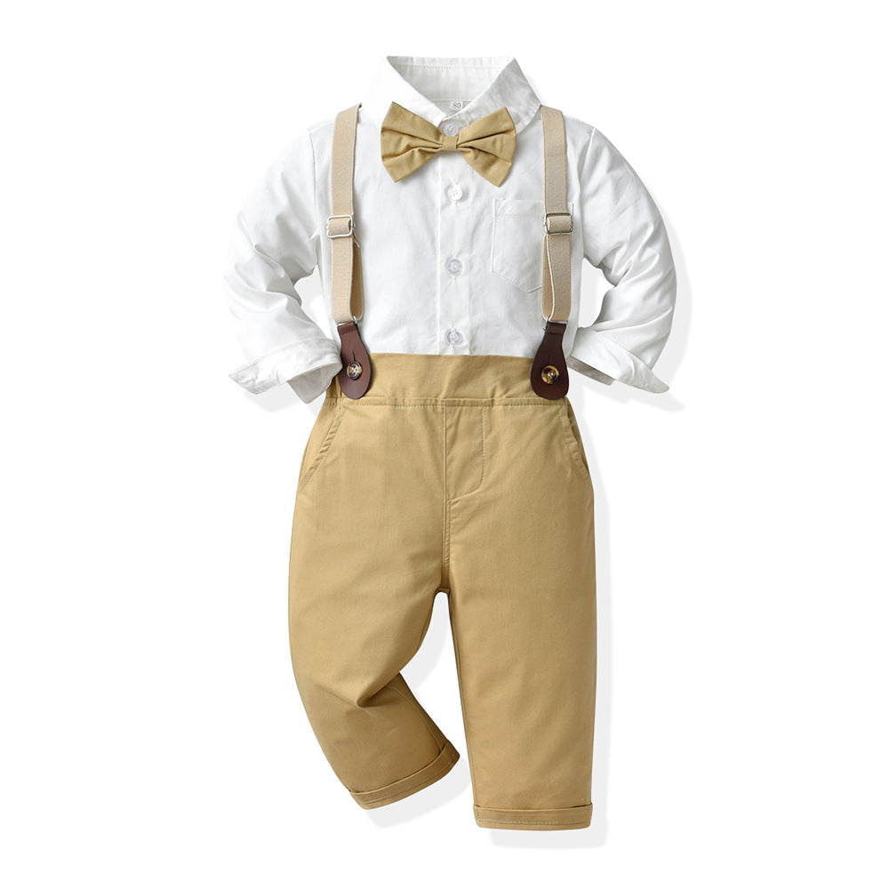 Source factory boys' first birthday dress, long sleeves, white shirt, overalls, performance boys' spring children's clothing suit customized