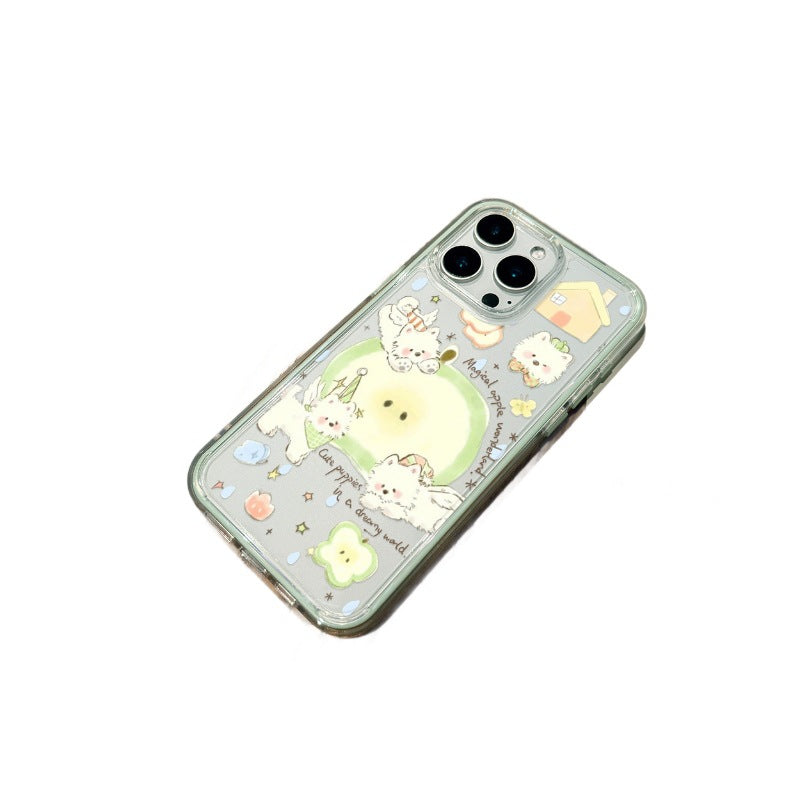 Suitable for apple 17promax magic green apple puppy phone case iphone16 cute 15 anti-fall colorful case