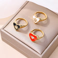 European and american cross-border exaggerated jewelry niche stylish oil dripping ring foreign trade alloy heart letter stacking ring for women