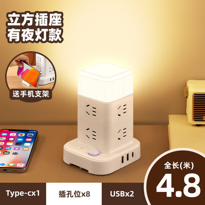 Smart vertical power strip socket with usb mobile phone charging multi-port tower office for home creative power strip rubik's cube