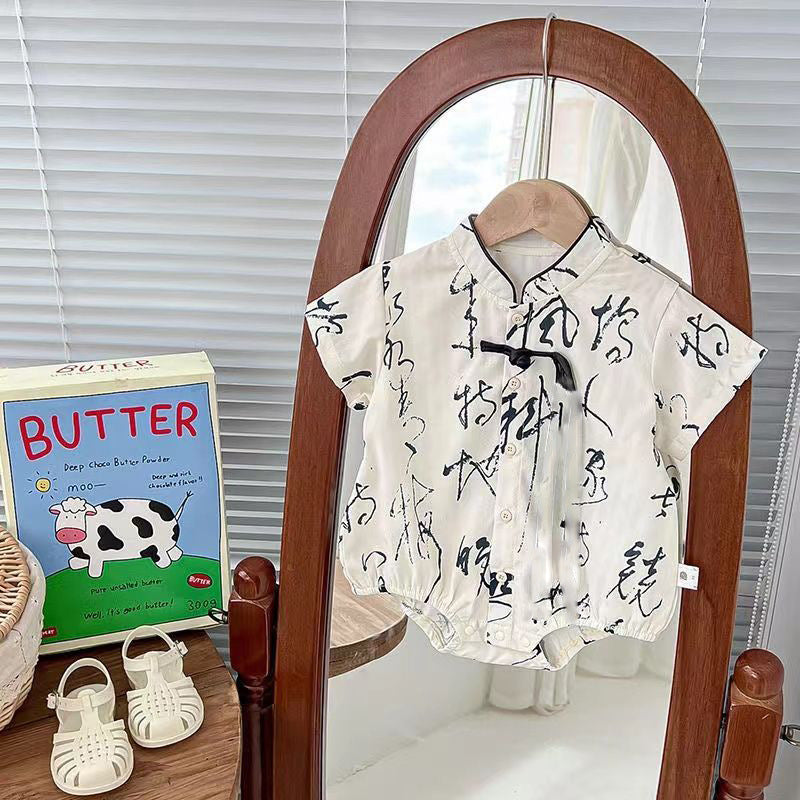 Baby summer clothes chinese style national trend one-piece super cute thin style baby boy summer handsome short sleeve outing clothes