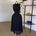 European and american cross-border women's fashion  summer new arrival: elegant semi-high neck sleeveless high-waisted a-line black tank dress
