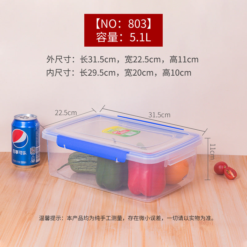 Rectangle transparent crisper food grade sealed box with lid refrigerator storage box kitchen plastic box lunch box wholesale