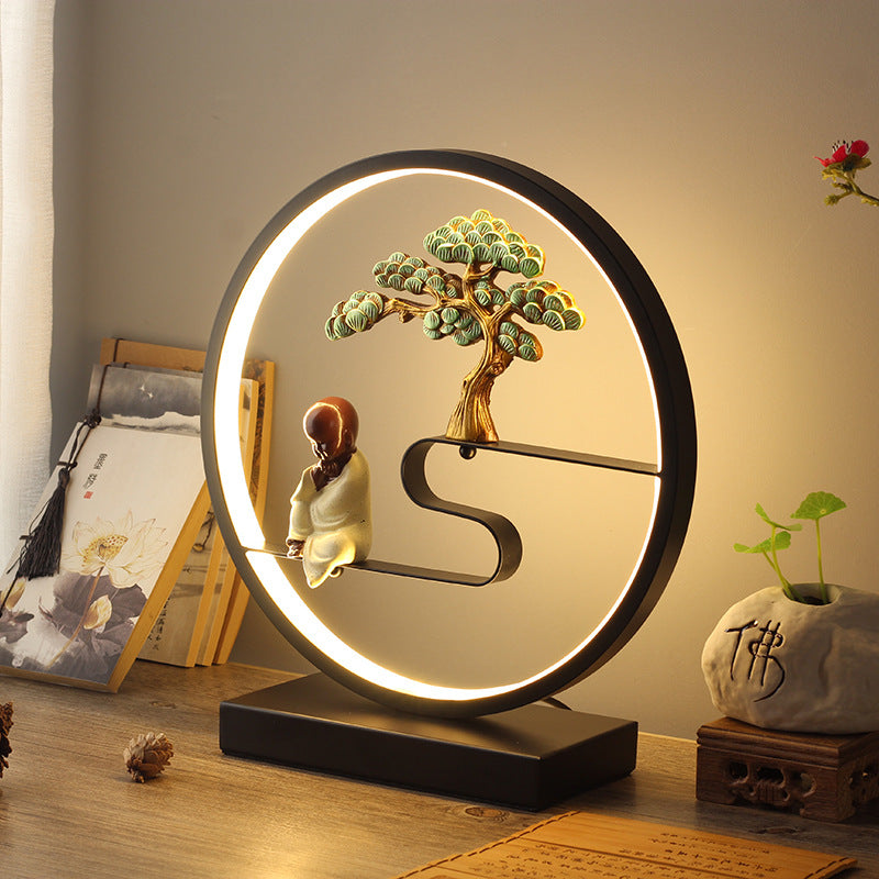 New chinoiserie table lamp bedroom bedside lamp zen ornaments wedding girl lotus creative gift home remote control lotus
