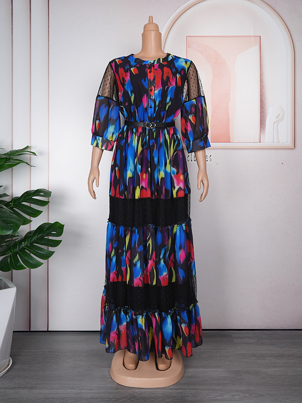 new cross-border spring/summer european and american style floral dress, african  fashion long printed dress