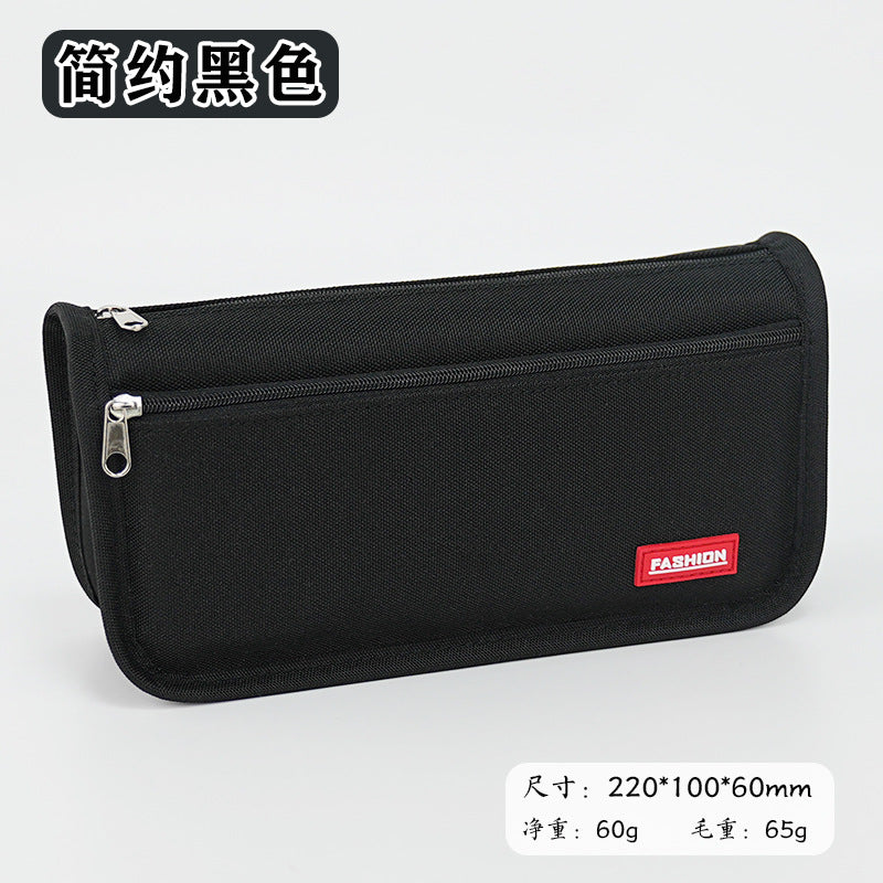Pencil bag customization solid color simple can be printed logo primary school students stationery box large capacity double zipper pencil bag wholesale