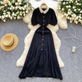 French chic knitted dress - women's summer single-breasted pleated design, elegant, unique, and sophisticated maxi dress