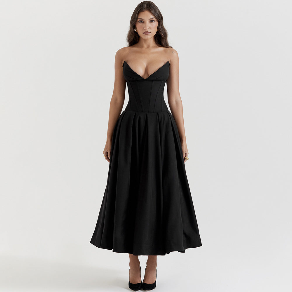 Exportfashion style  spring new arrivalsexy long skirt tube top skirt v pointed fishbone waist a swing dress for women